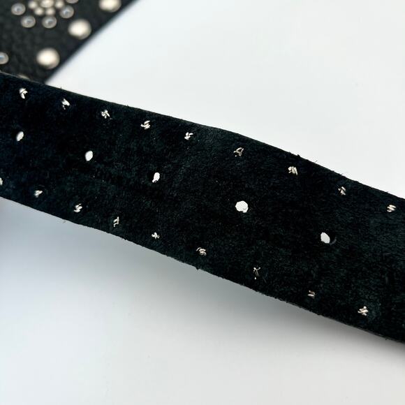 Vintage Leatherock Wide Hip Belt L Black Leather Rhinestone Studded Y2K Rockstar main image 16